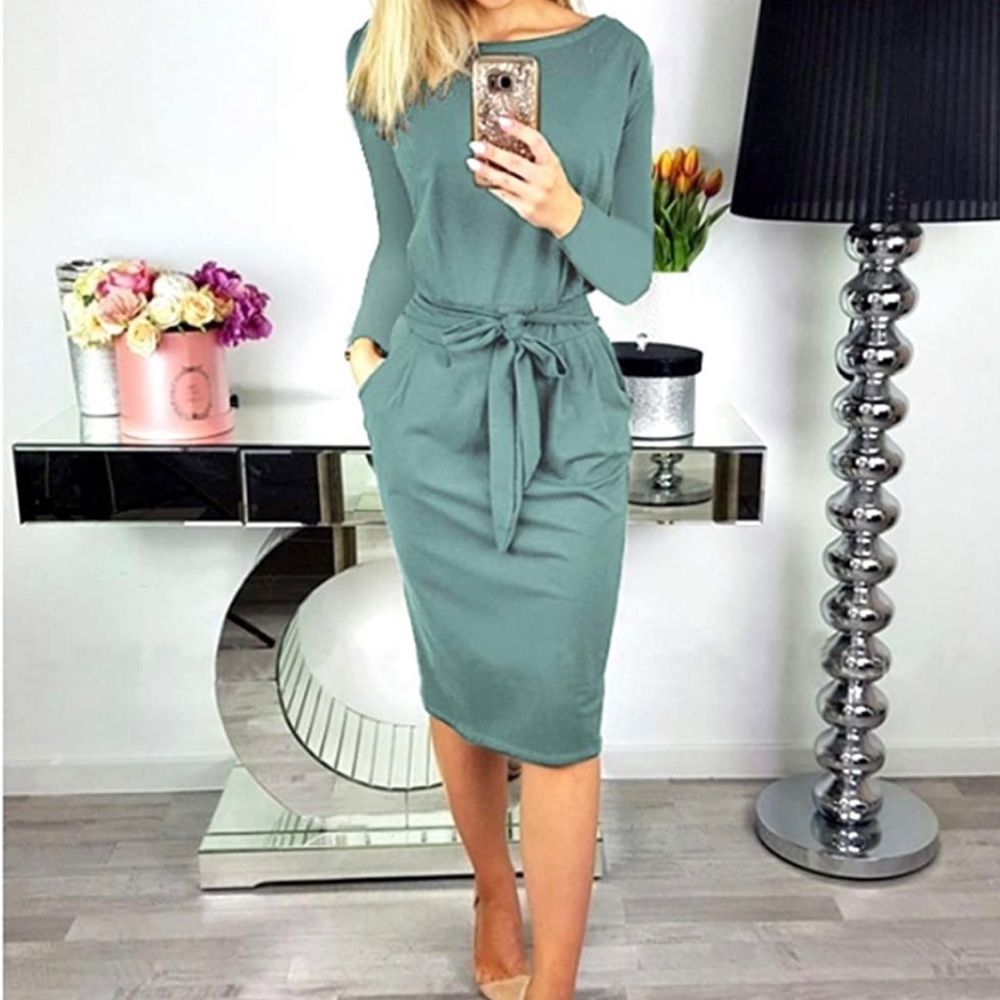 Casual Bodycon Dresses With Crew Neck And Basic Long Sleeve